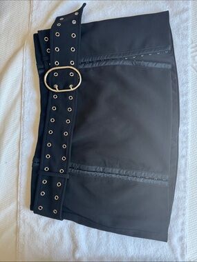 Edgy Black Mini Skirt with Grommet Belt